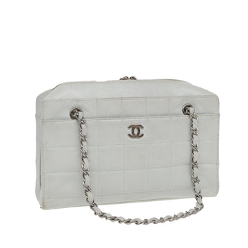 Chanel Choco Bar Chain Hand Bag Leather White Silver CC Auth yk