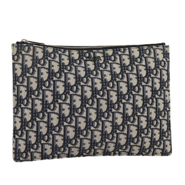 CHRISTIAN Top quality Dior Trotter Canvas Clutch Bag Navy Silver Auth yk14332