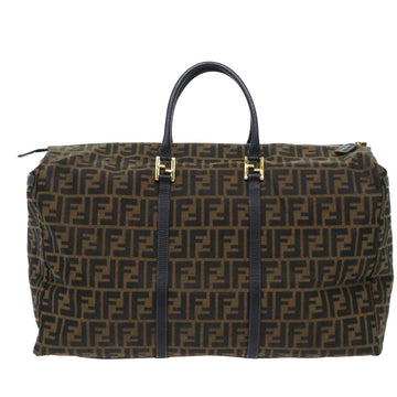 FENDI Zucca Canvas Boston Bag Brown Black Auth yk8493