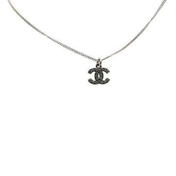 Chanel Coco no mark Rhinestone Necklace Silver Metal