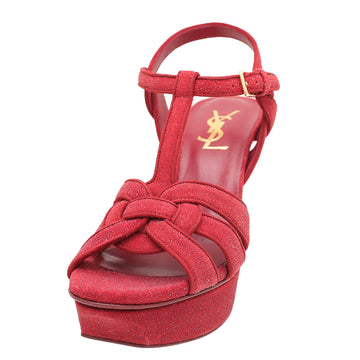 YSL Red Suede & Glitter Tribute Mid Heel 36