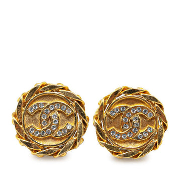 Chanel  Coco Mark Chain Earrings Gold Plated Rhinestones
