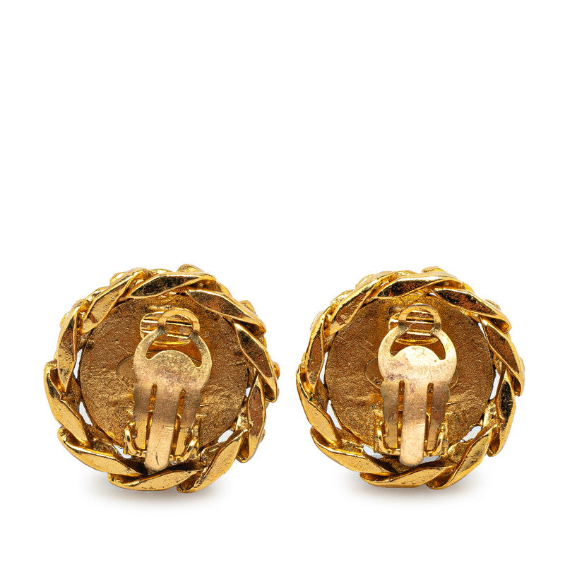 Chanel  Coco Mark Chain Earrings Gold Plated Rhinestones